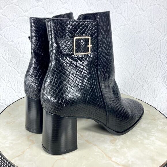 Antonio de Faria Ankle Boot Womens Size 9 Black Camila Snake Skin Chunky Heels - Picture 9 of 13
